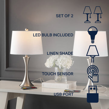 Bennett 22.75" Modern Glam Iron Hourglass LED Table Lamp with USB Charging Port - JONATHAN Y
